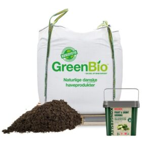 Højbedsmuld til økologisk dyrkning 1000 L + 5L Økologisk frugt- og grøntsagsgødning Frit leveret i hele Danmark.