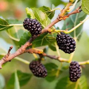 Morbærtræet kan dyrkes i Danmark, og giver søde, brombærlignende frugter